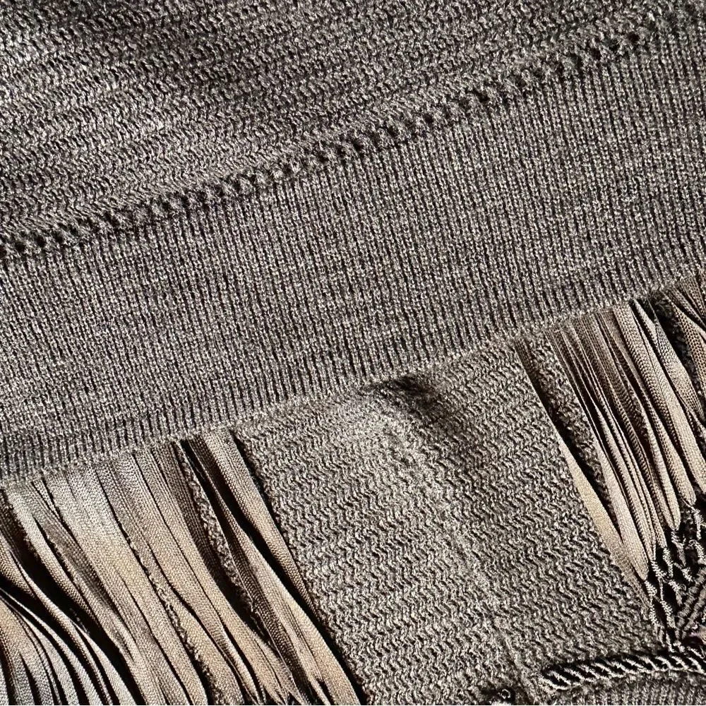 Ralph Lauren Collection Black Silk Hand Knit Fringe Trimmed Long Sleeve Sweater - Picture 9 of 16